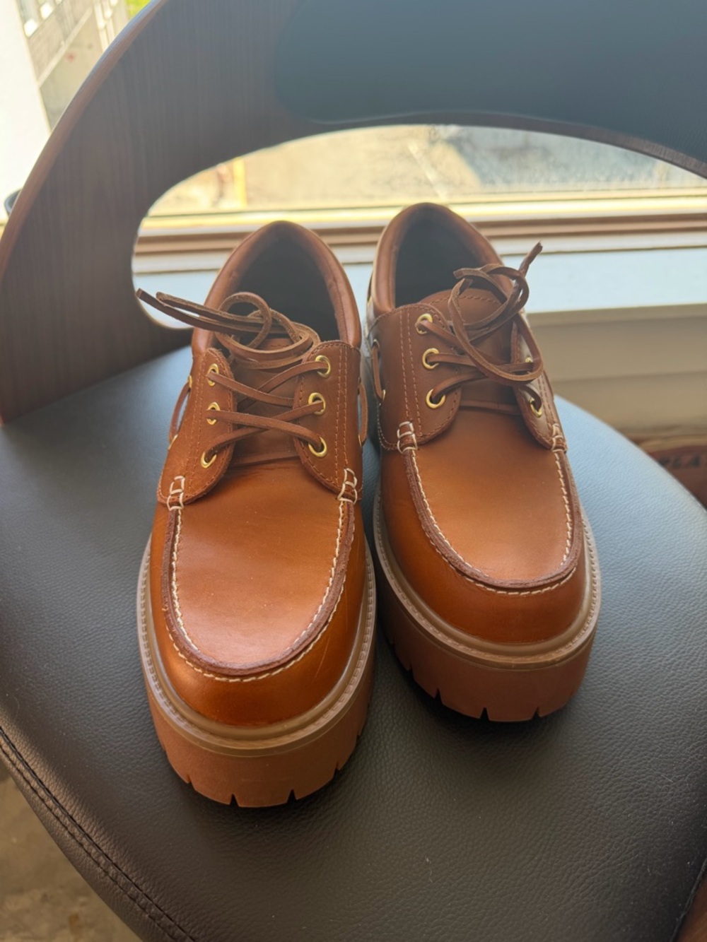 Jeffrey Campbell:  Brown Leather Lug-Soled Boat Shoes - NBW - Picture 4 of 11